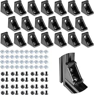 20Sets Black Corner Brackets,(20Ã—28) 2020 Aluminum Extrusion Profile Angle Corner Brackets,Box-Packed Corner Bracket and Screws,Use for 6MM T-Slot CNC DIY 3D Printer and Industrial Bracket Making