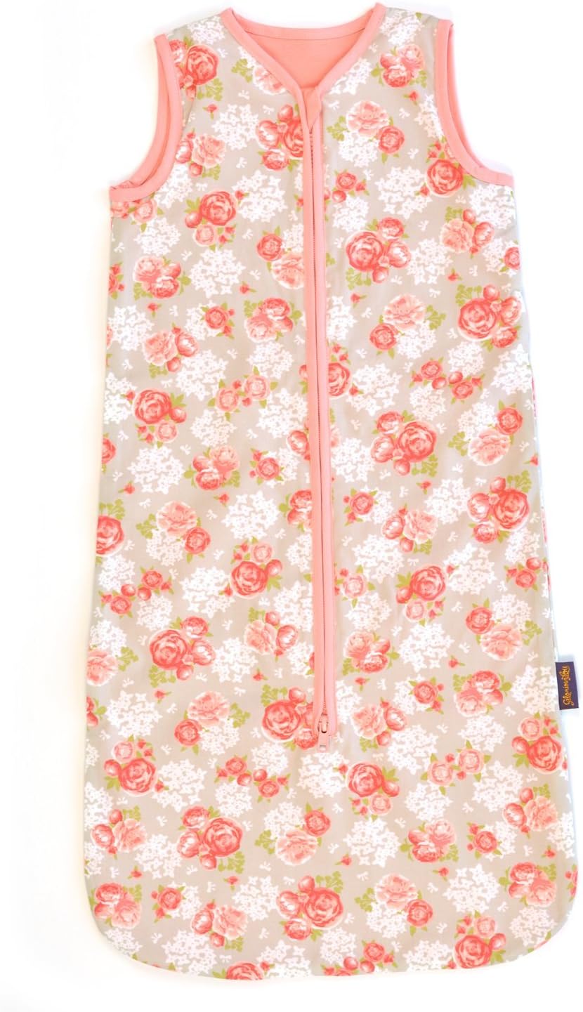 Glorious Lou 100% Organic Cotton Jersey Summer Sleepingbag - 0,32 TOG - Peach Poppies - Salmon pink (9 - 30 months (95 cm))