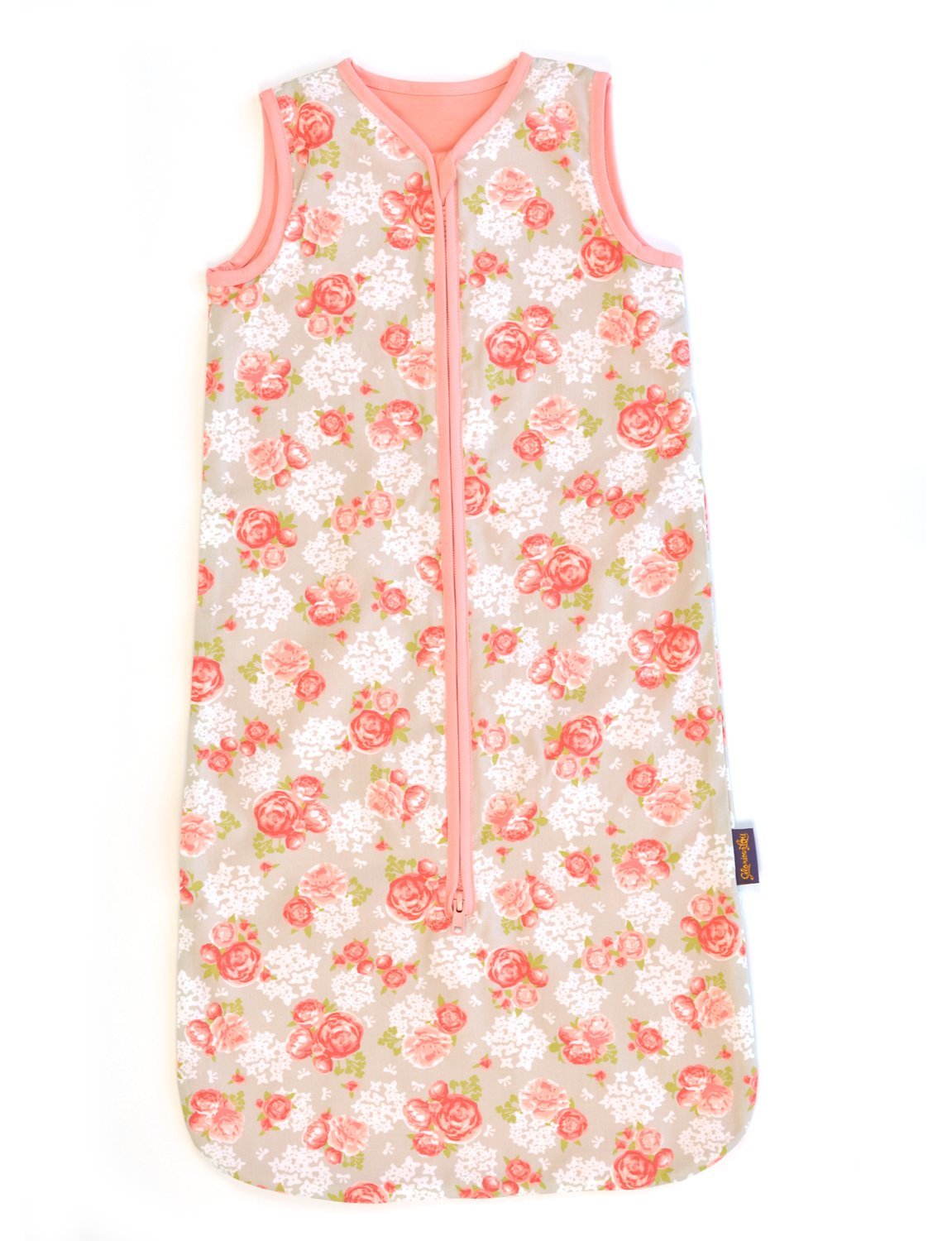 Glorious Lou 100% Organic Cotton Jersey Summer Sleepingbag - 0,32 TOG - Peach Poppies - Salmon pink (9 - 30 months (95 cm))