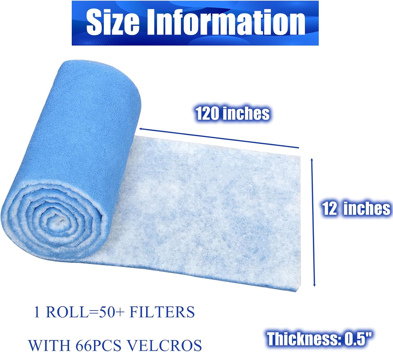 Air Vent Filters Roll, 12" x 120" Cut to Size Air Filters with 66PCS Hook&Loop Fasteners (50+ Filters), MERV 8 Triple Filtration Vent Filter Material for Home Floor, Ceiling, HVAC, AC(12x120 inch)