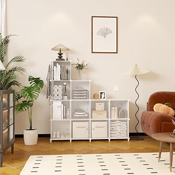 AWTATOS Cube Storage Closet Organizer 12 Cube Shelves with Doors,White | Portable Closet Organizers and Storage for Kids Cabinet DIY Stackable Clothes Organizer for Bedroom, Home Office