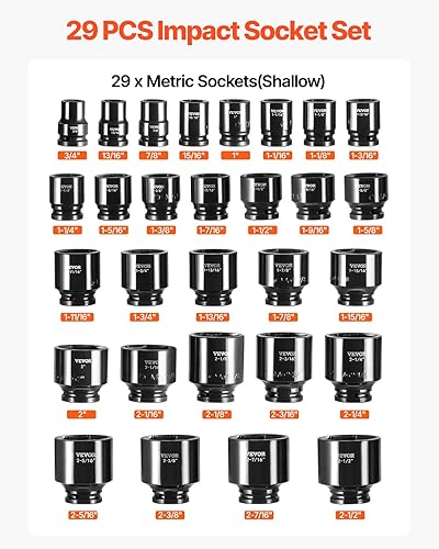 Miniatura 3 de VEVOR Juego de llaves de impacto de 34 pulgadas de 29 piezas, enchufes de 6 puntos, construcción resistente, CR-M0, juego de llaves de 34 pulgadas