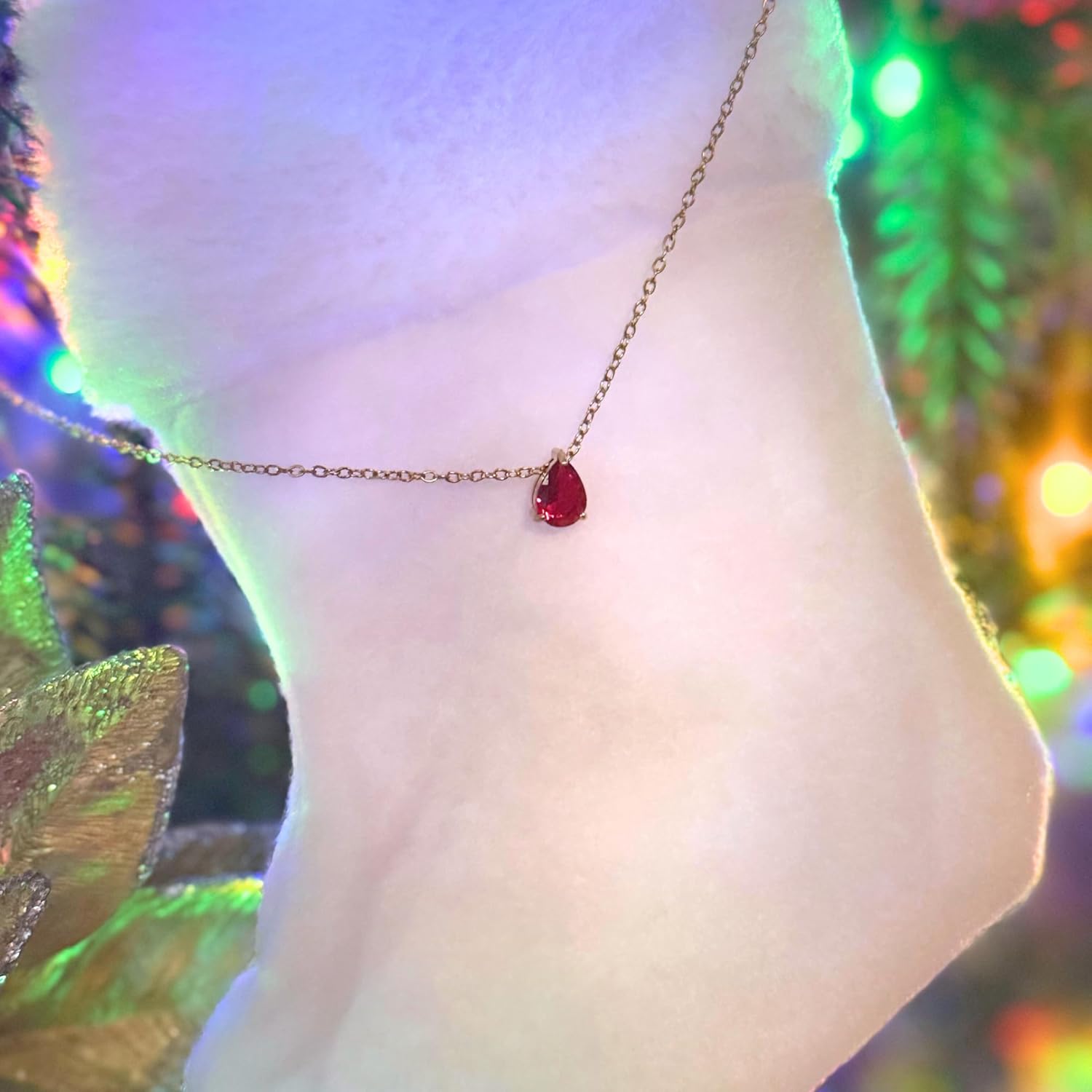 Birthstone Necklace for Women Stainless Steel Gold Plated Minimalist Water Droplet Pendant Necklace Anniversary Birthday Gifts for Women Mom Wife Girlfriend Her - Image 5