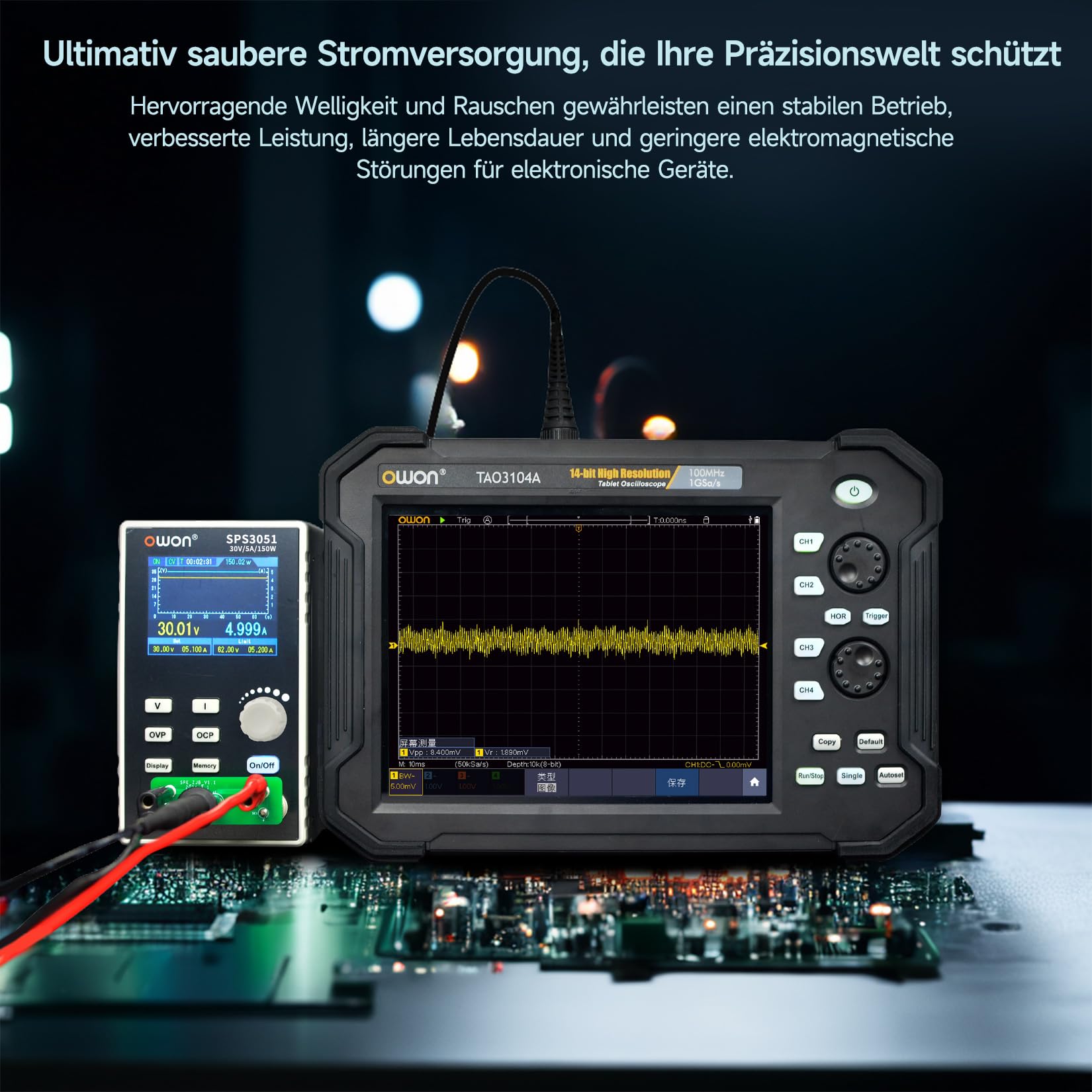 OWON SPS3051 DC-Netzteil Einkanaliges Programmierbares, Labornetzteil mit Ausgangsgenauigkeit bis zu 10mV/1mA, Ausgangsbereich 0-30V/0-5A, Ausgangsleistung 150W, 2,8-Zoll-TFT-LCD-Bildschirm