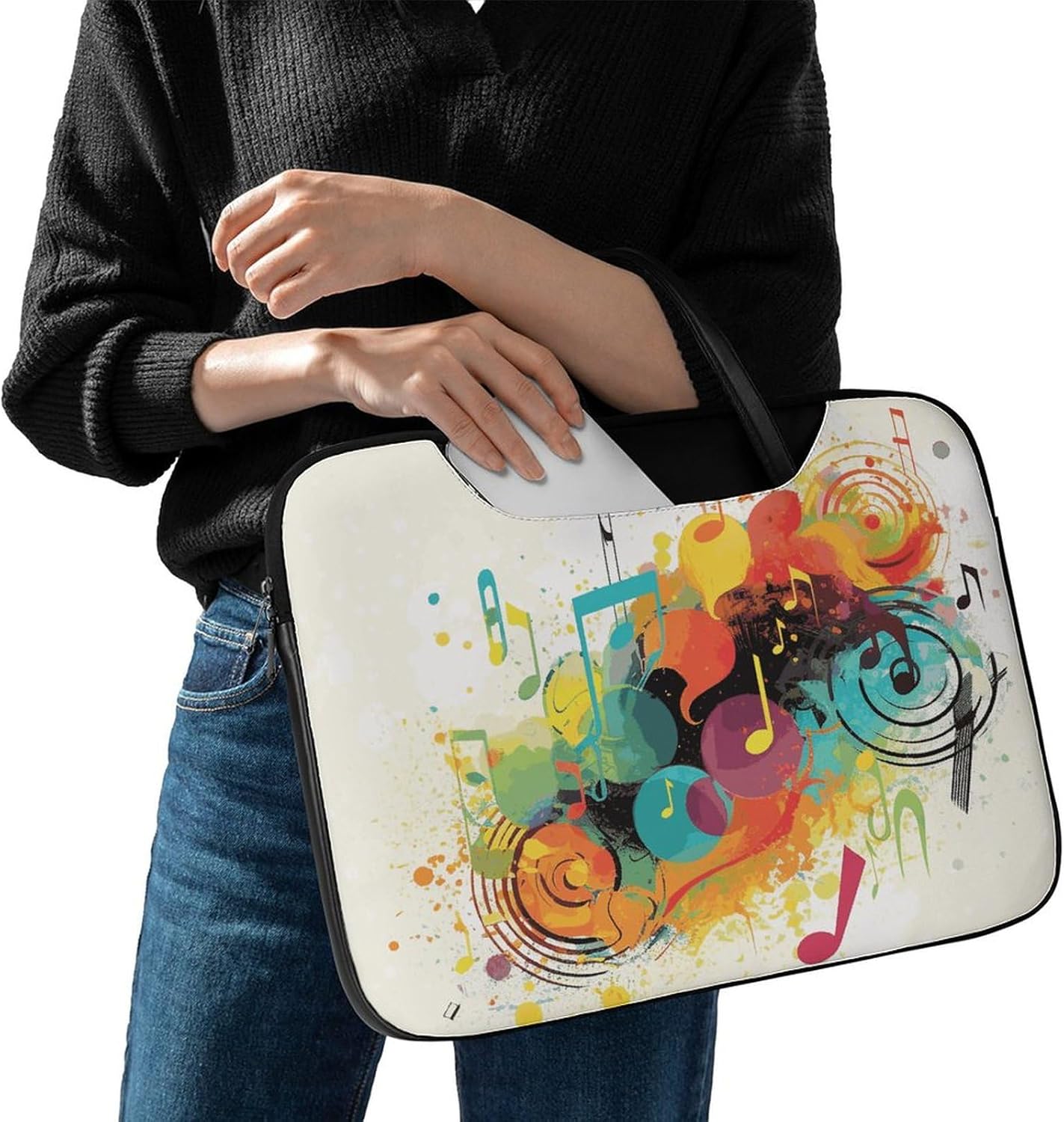 Abstract Music Themed Laptop Shoulder Bag 17 Inch Waterproof Portable Laptop Case Sleeve Messenger Bag for Women Men, Style