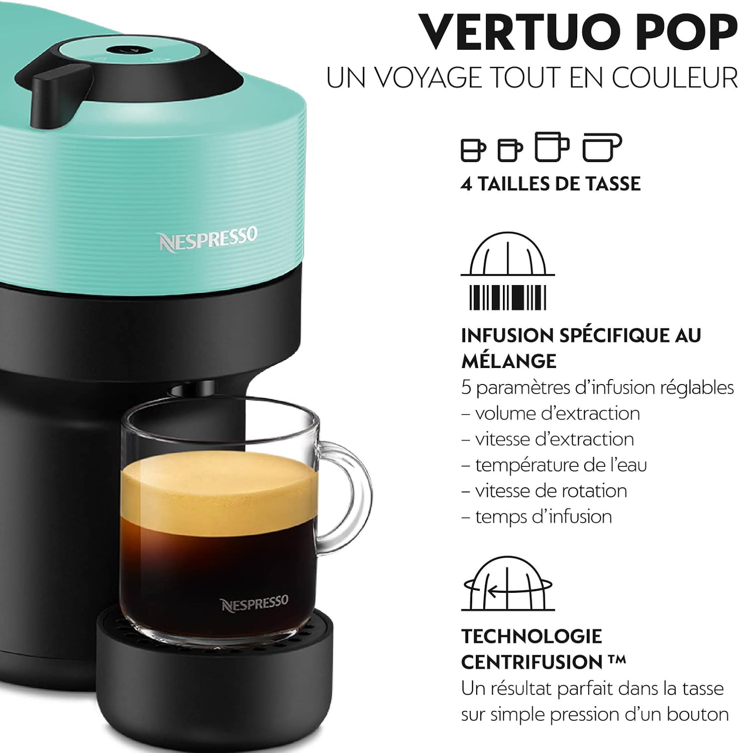 Nespresso Krups, macchina da caffè, caffettiera per capsule, 4 misure di tazze, caffè espresso, caffè lungo, ampia scelta di bevande, compatta, Vertuo Pop, 0.56cl, verde menta YYY4887FD