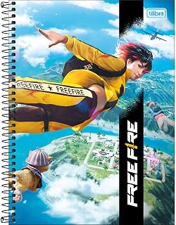 Caderno Espiral Capa Dura Universitário 10 Matérias Free Fire 160 Folhas - Personagem com Roupa Amarela - Tilibra
