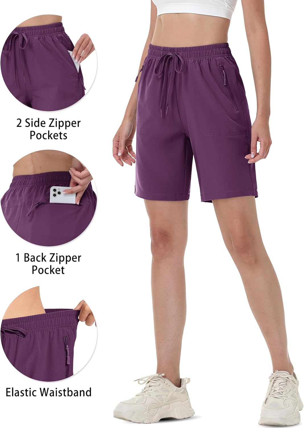 TACVASEN Women's Hiking Shorts 8" Quick Dry Lightweight Water Resistant Athletic Shorts with Pockets Outdoor Golf Active - Image 4