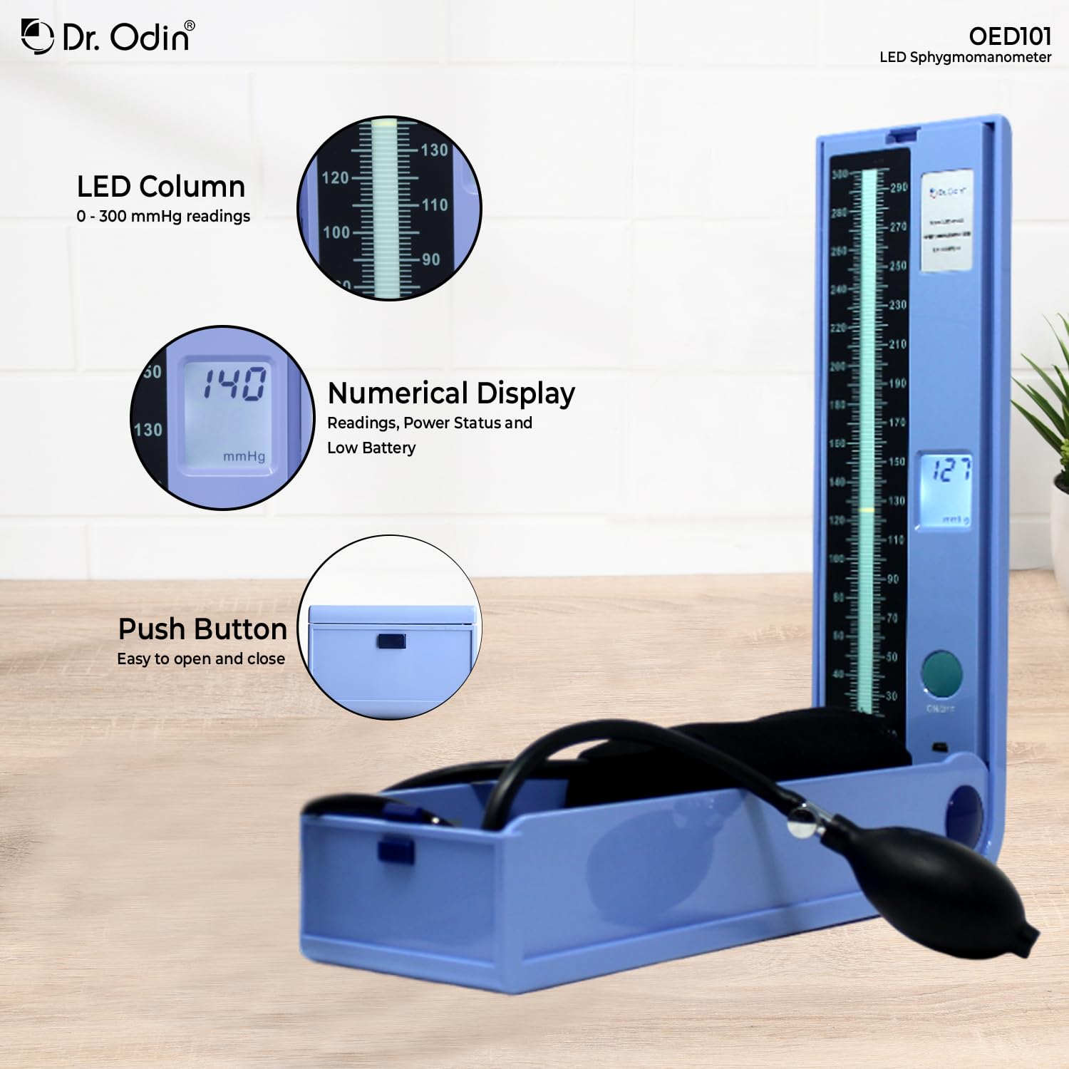 Dr. Odin OED101 LED Sphygmomanometer with OST005 Stethoscope | Combo of Non-Mercury BP Monitor with LED Display & Dual Head Stethoscope for Clinic and Home Use - Image 2 thumbnail