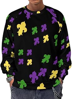 Mardi Gras Fleur De Lis Logo Men's Sweatshirts Basic Crew Neck Long Sleeve Pullover Sweater Tees Tops