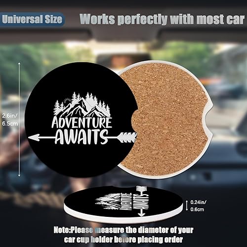Miniatura 2 de Adventure Awaits - Posavasos de cerámica absorbente, paquete de 2, posavasos antideslizantes para automóvil, accesorios interiores de moda para
