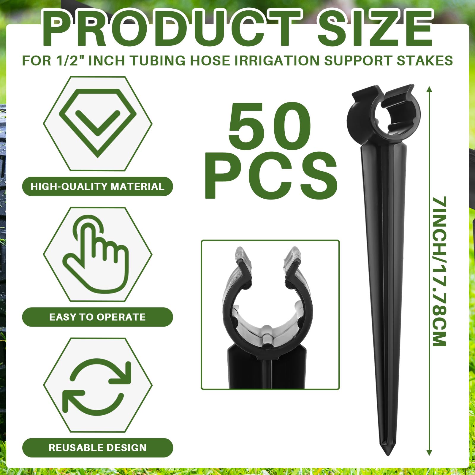 50 estacas de soporte de goteo de riego de 1/2 pulgada, manguera de tubo universal para jardinería, patio, césped, riego