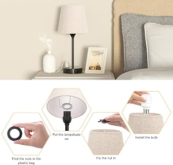 Mini Bedside Lamps for Bedrooms Set of 2 - Nightstand Bedroom Lamps with USB C Port and AC Outlet Charging, Dimmable Touch Small Bed Side Table Lamp, Beige Night Stand Light for Kids/Guest Room
