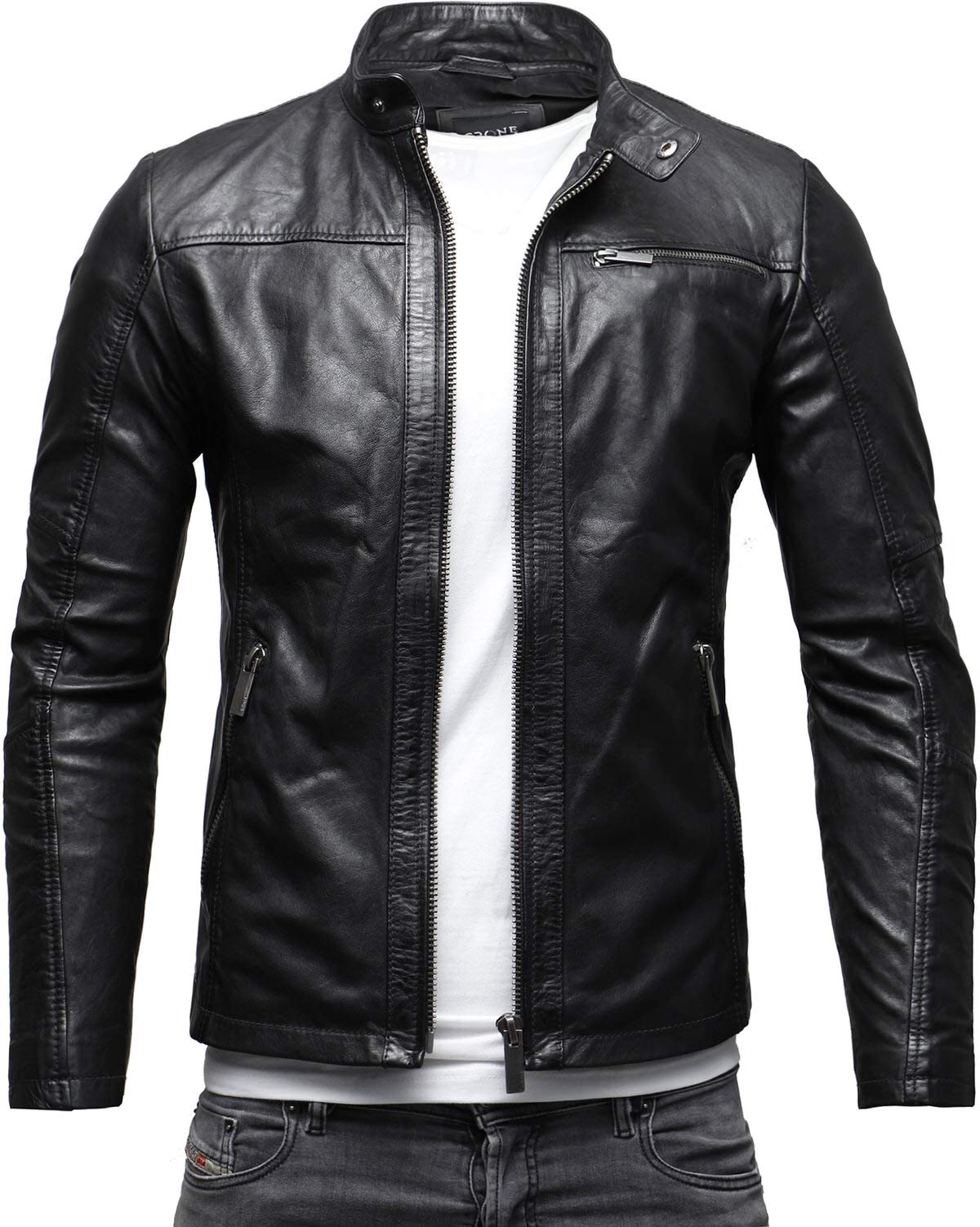 Crone Epic Herren Lederjacke Cleane Basic Leder Jacke in vielen Varianten und Farben
