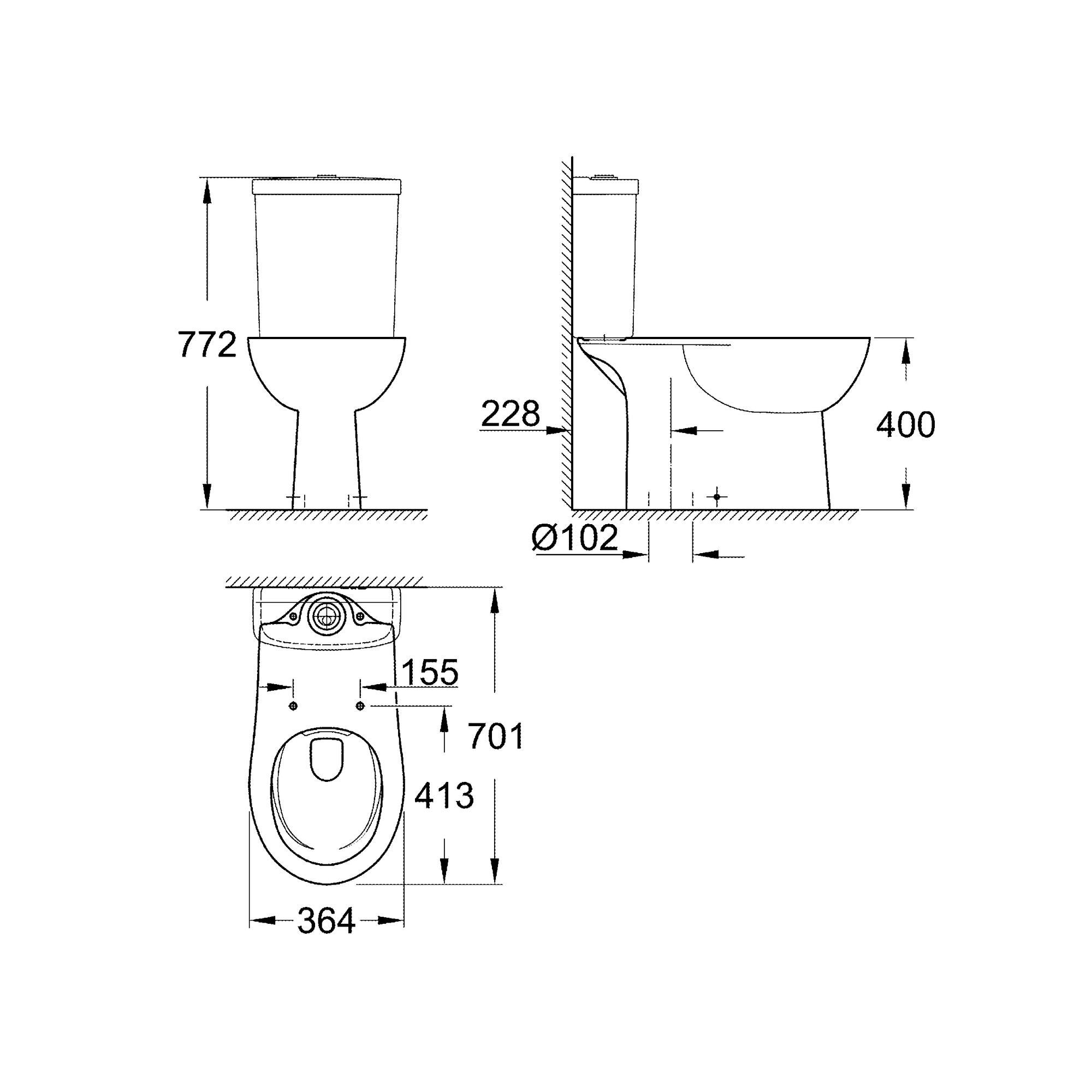Grohe BAU 39429000 - Inodoro de pie con combinación de cerámica (sin cisterna), color blanco
