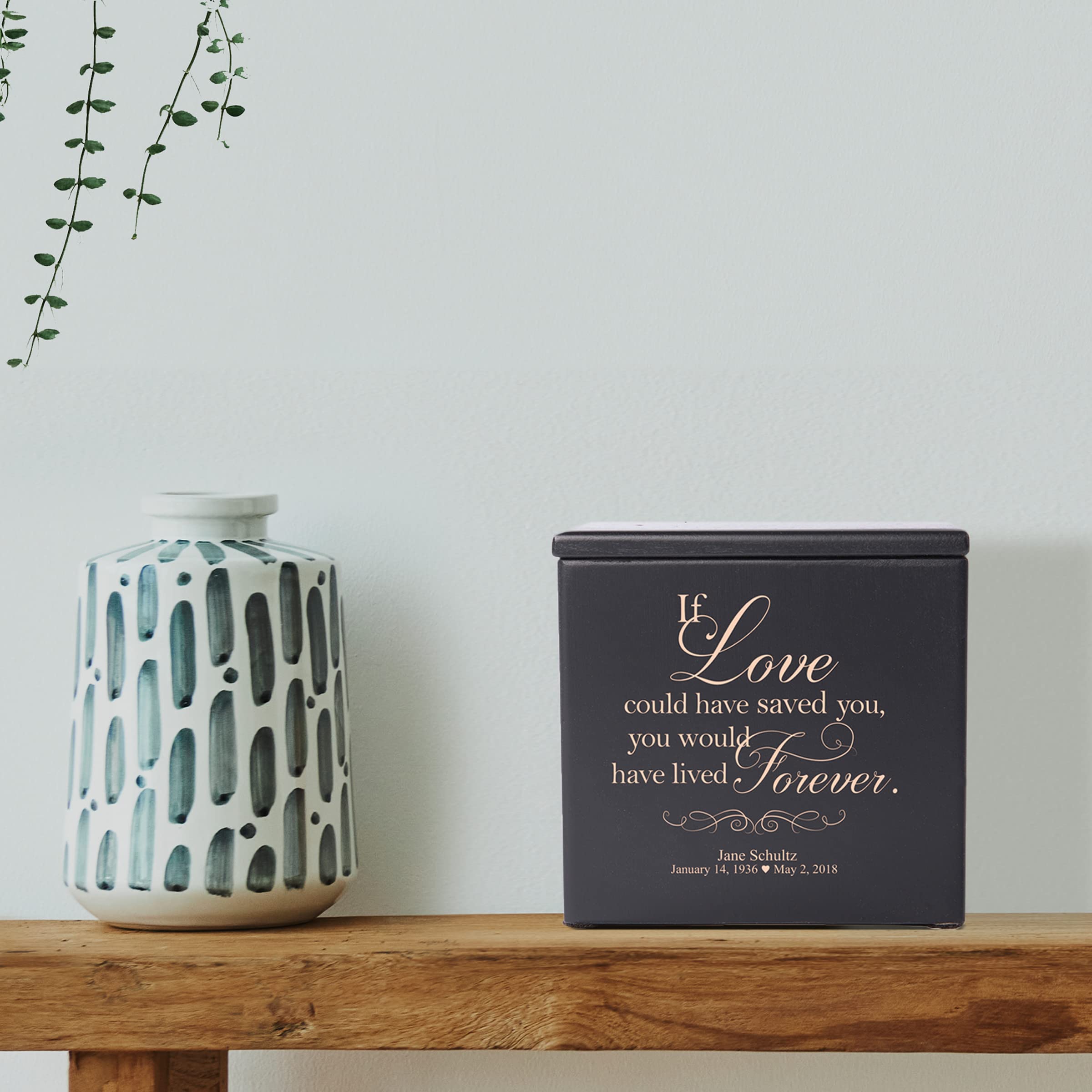 LifeSong Milestones Personalized Black Keepsake Box Urns for Human Ashes - Custom Small Wooden Urn