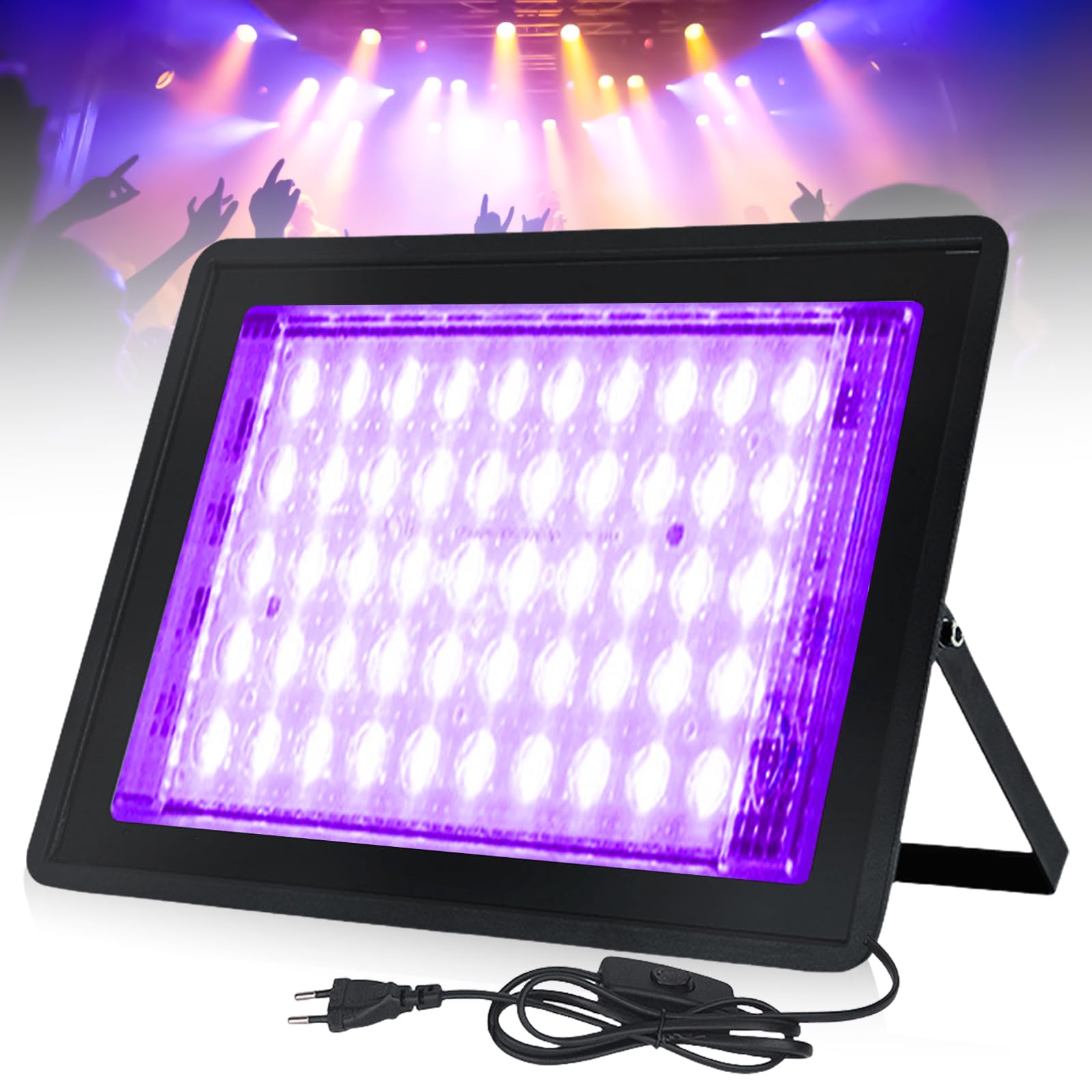 Asfrode Faretto LED a luce nera, 395 nm, 50 W, con spina, impermeabile, luce nera, fluorescente, con interruttore, luce UV per feste, bar, colori neon, decorazione per feste