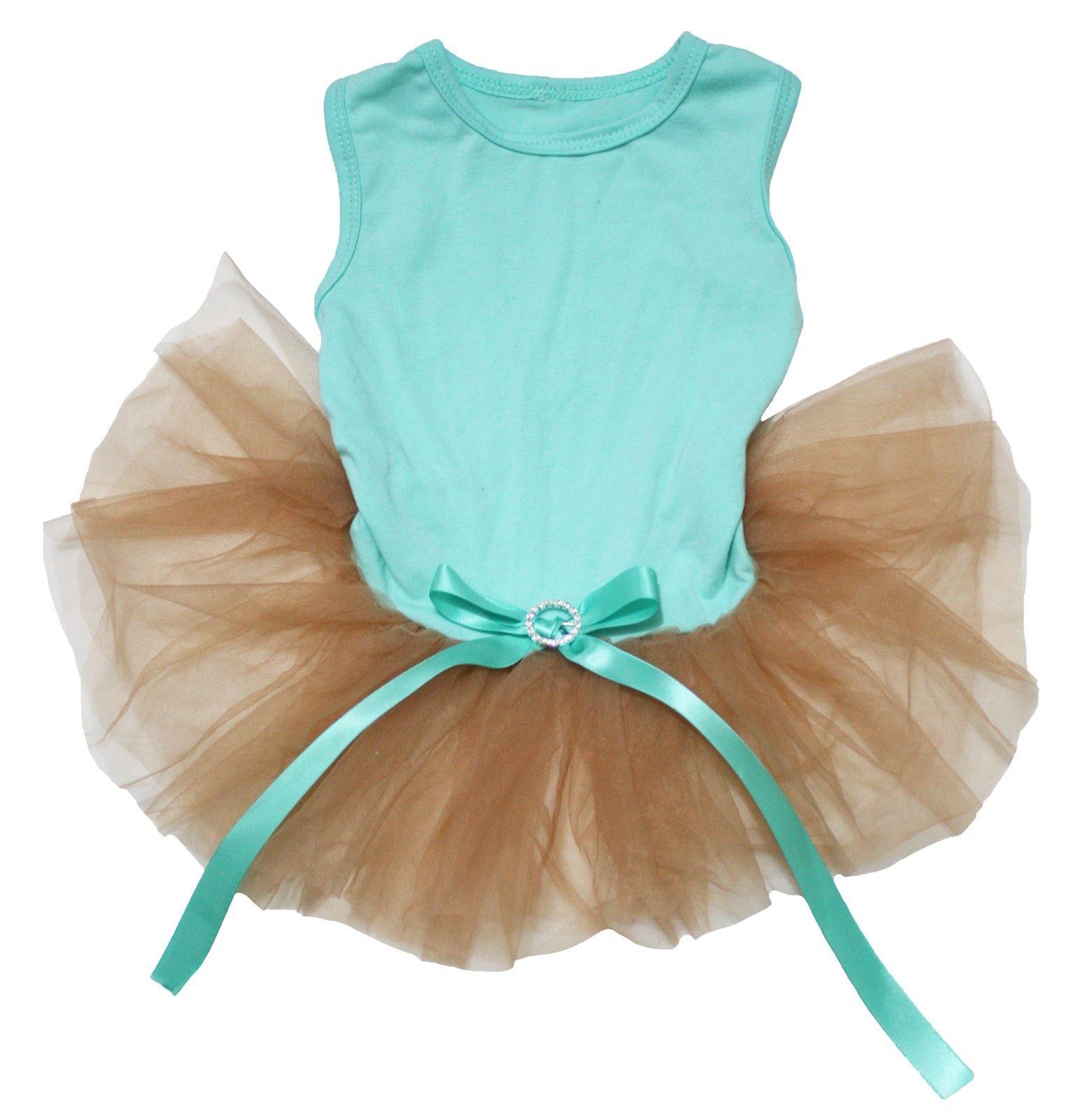 Robe pour chien turquoise en coton avec tutu doré Vetement chic 1 piece