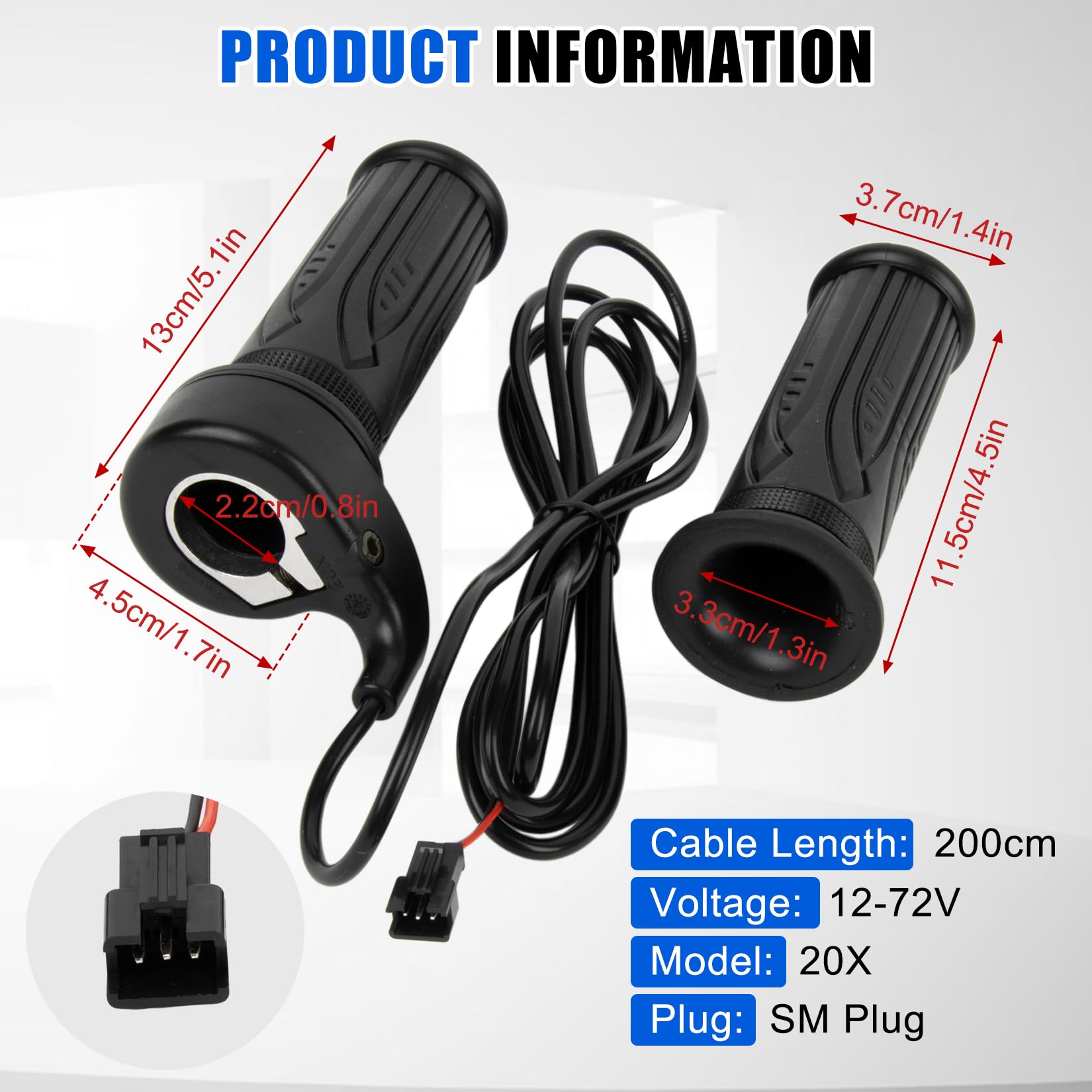 PSLER 20-krotny uchwyt przepustnicy do roweru elektrycznego, 12 V-72 V, przepustnica do roweru elektrycznego 22,2 mm, hulajnogi motocyklowej ze złączem SM