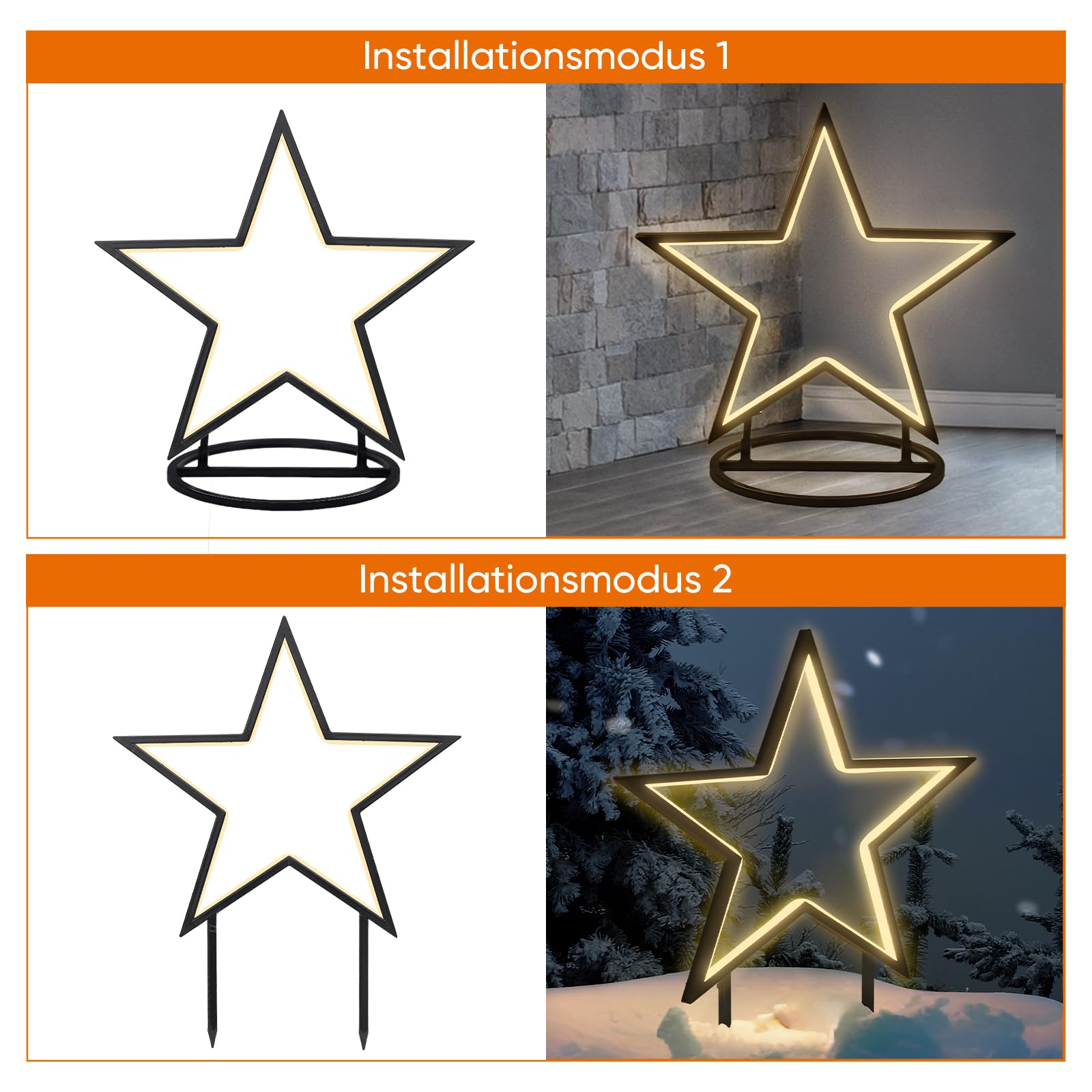 SALCAR LED Gartenstecker Stern Metall mit Erdspie