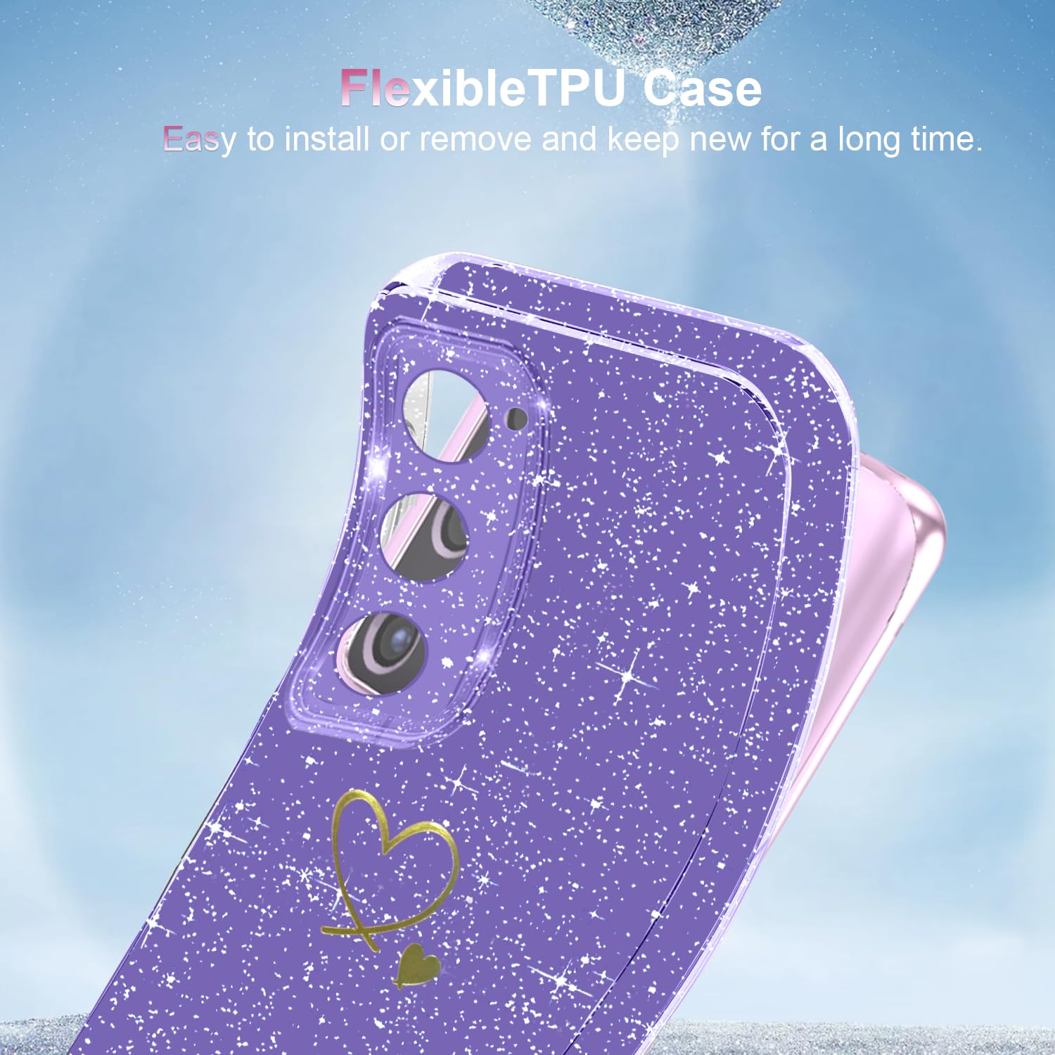 Cover Compatibile con Samsung Galaxy S20 FE 5G ((Non per S20), con 3 Pezzi Vetro Temperato Pellicola Protettiva, Glitter e Antimpronta Custodia, Antigraffio e Morbido Caso - Viola