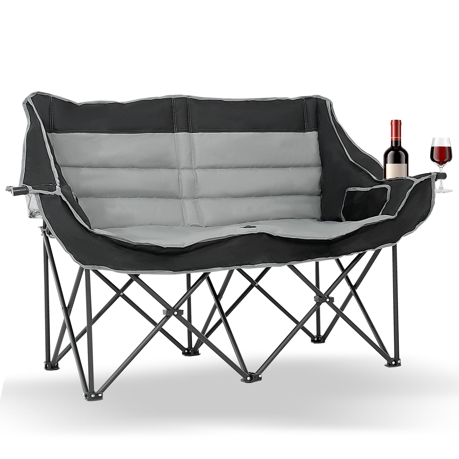 Doppia sedia da campeggio, pieghevole, 270 kg, carico pesante, pieghevole, doppio posto, per 2 persone, portatile, con schienale alto, grande, per esterni, pieghevole, per giardino/spiaggia