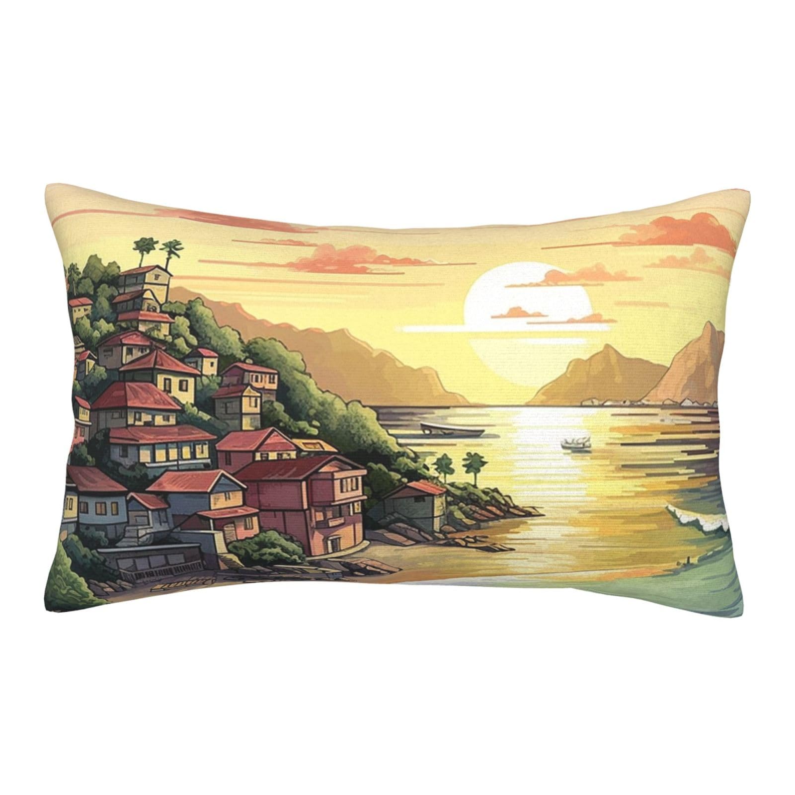 Velvet Pillowcases 16"x24" Ultra Soft Breathable Pillow Cases, Luxury Fuzzy Throw Pillow Covers with Zipper, Seaside Scenery Pillow Shams All Seasons Decorative Cushion Cases for Couch