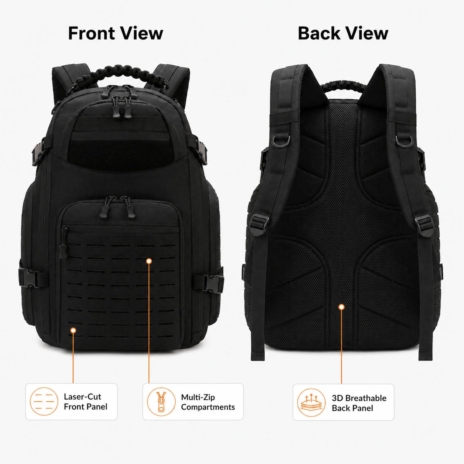 Zaino Outdoor da Viaggio per Uomo, Zaino Grande con Tasche Multiple, Schienale Imbottito Traspirante e Tessuto Oxford per Trekking Campeggio(Black)