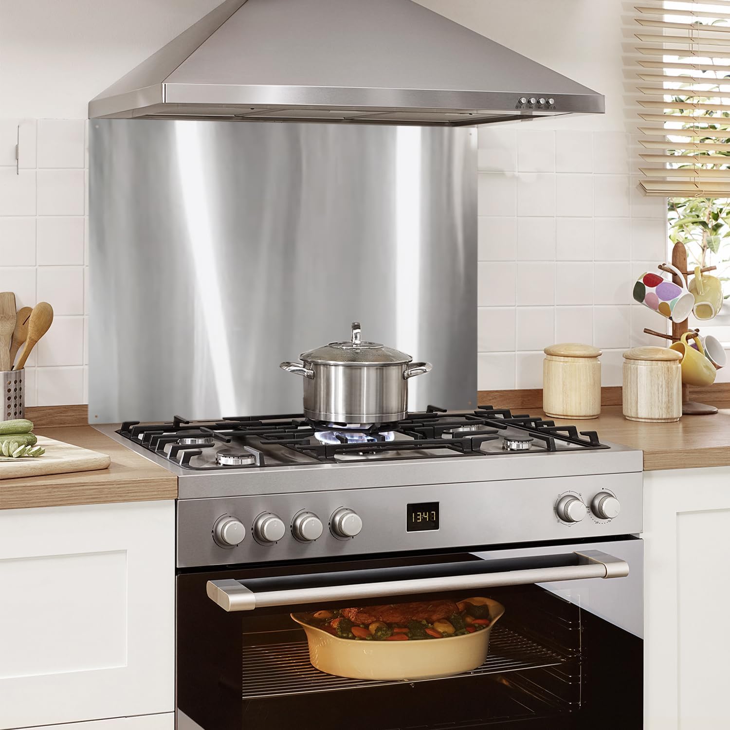 30" x 24" Stainless Steel Stove Backsplash Panel Ultra-Thin Flush Mount Splash Guard for Kitchen Wall, Heat & Stain Resistant, Easy Installation with Pre-Drilled Holes