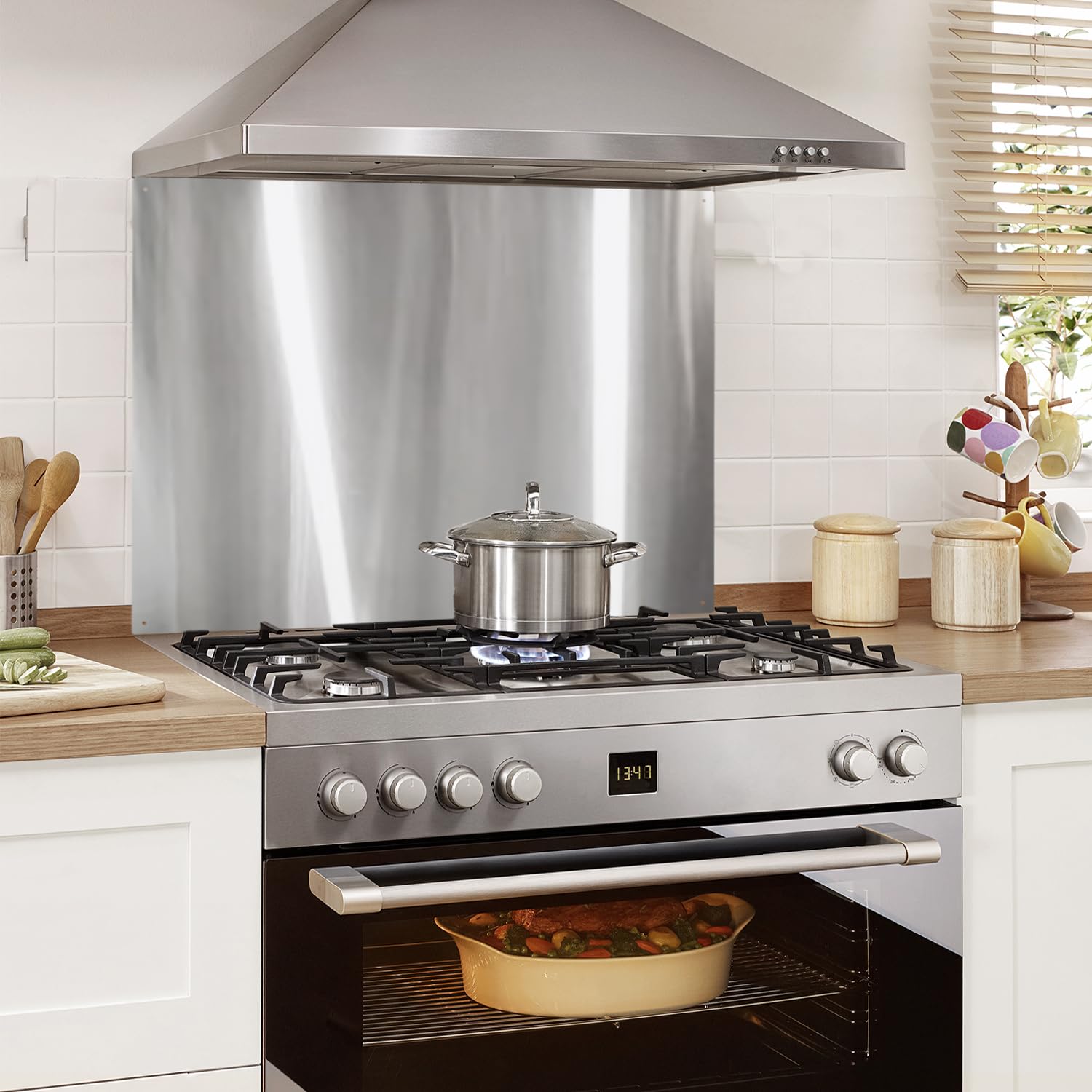 30" x 24" Stainless Steel Stove Backsplash Panel 2 Pieces Ultra-Thin Flush Mount Splash Guard for Kitchen Wall, Heat & Stain Resistant, Easy Installation with Pre-Drilled Holes - 5