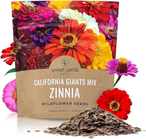 Zinnia Seeds - California Giants Mix - Paquete grande de 1 onza - 3,000 semillas de flores - Colores mixtos y flores grandes