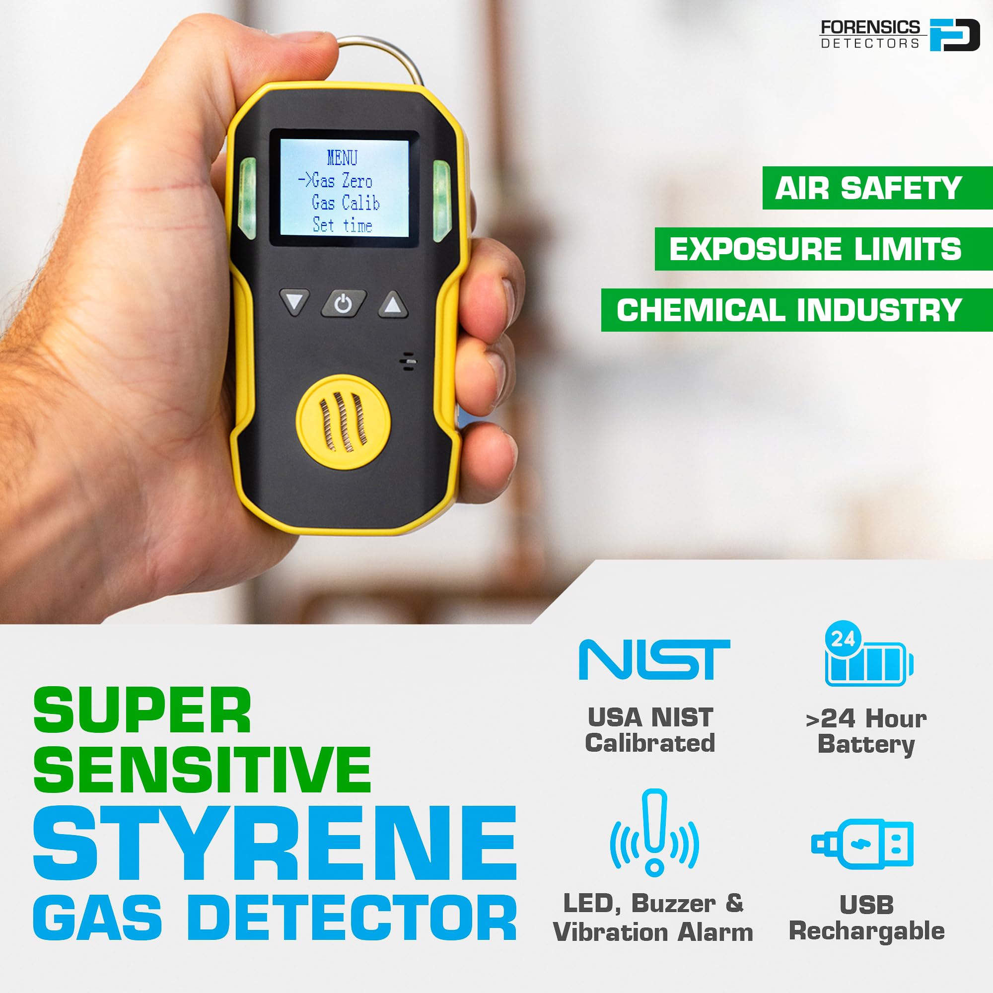 Styrene Gas Detector (C8H8) by Forensics | USA NIST Calibration