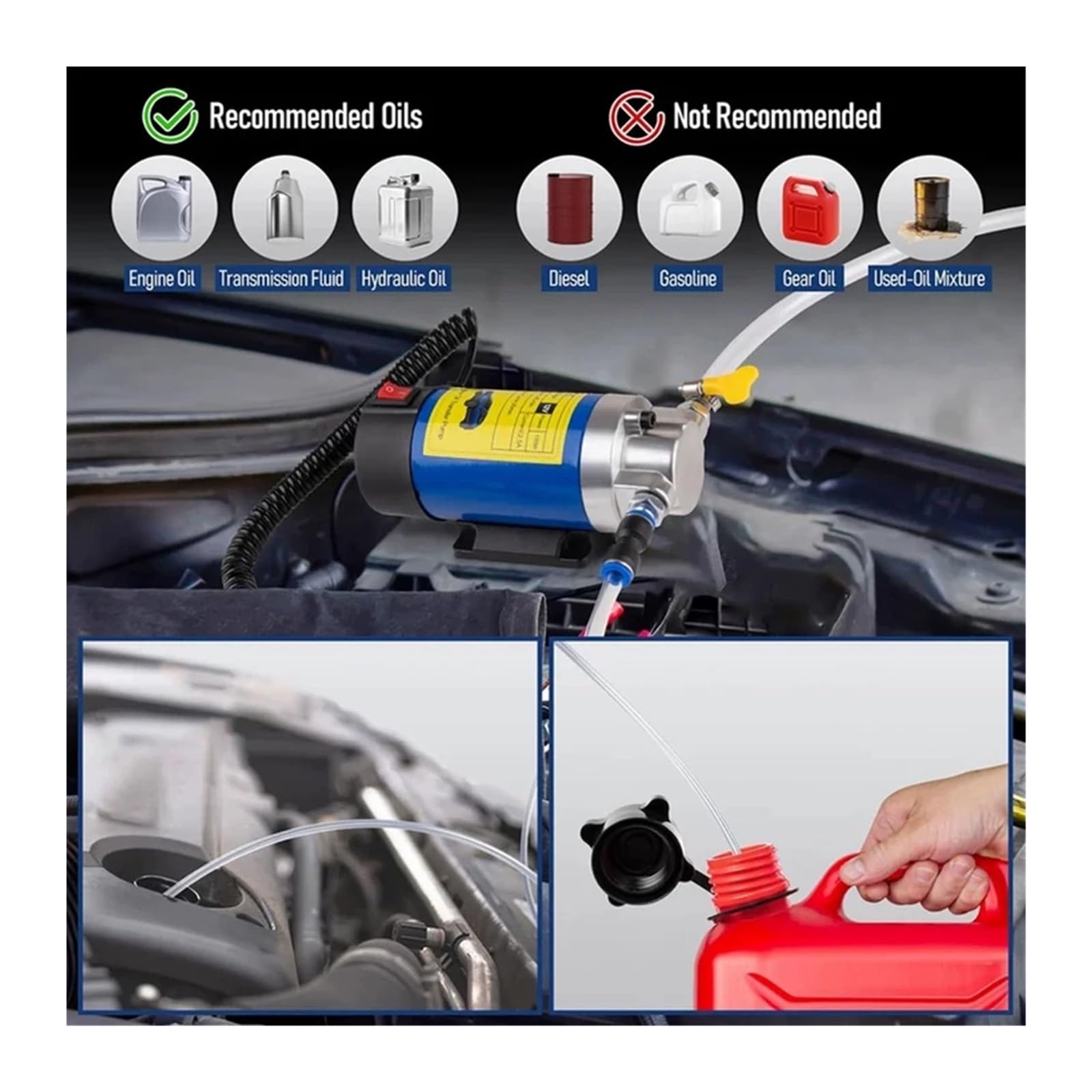 Bomba Combustible Coche Bomba Transferencia Aceite Portátil Para Coches Motocicletas Barcos 1-4L/min 12V Extractor Fluido Cambio Eléctrico Bomba Combustible Herramienta Sifón