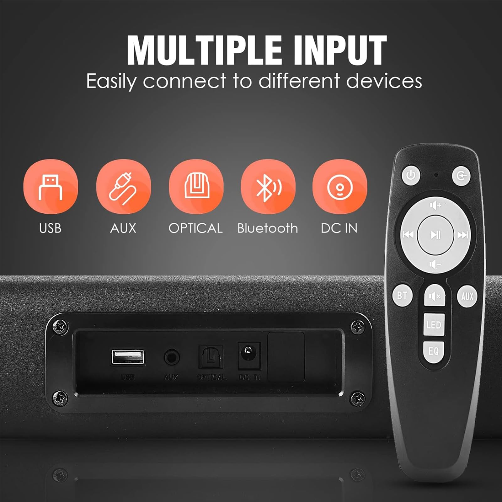 Mini soundbar per TV, Soundbar 50 W, 40,6 cm, ultra sottile, mini Surround Soundbar, sistema di altoparlanti TV con connessione wireless Bluetooth 5.0 ottica AUX USB, 3 modalità equalizzatore, per TV