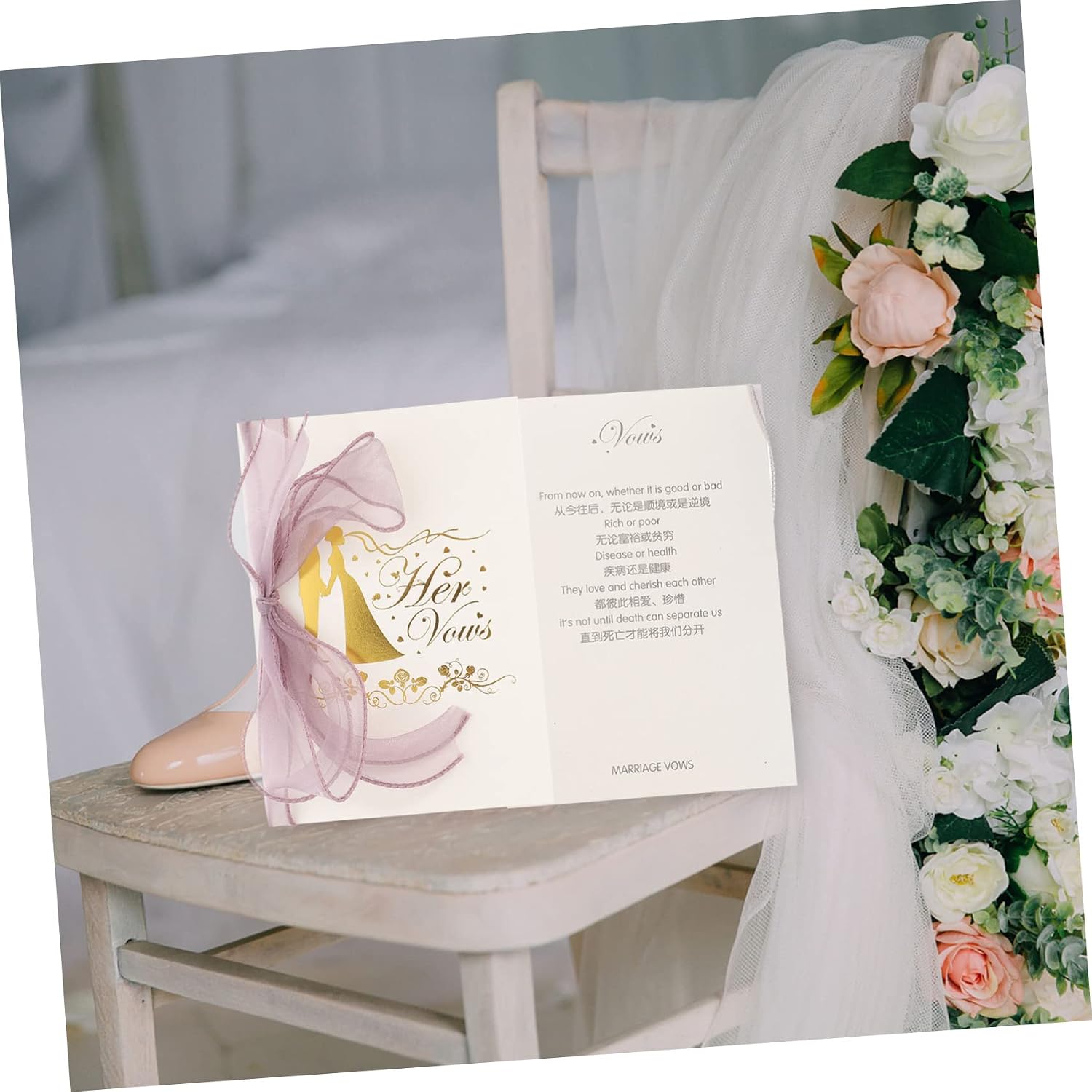 NUOBESTY 2pcs Wedding Vow Cards Ribbon Elegant Keepsake Oath Book for Bride and Groom for Ceremony and Wedding Favors Charming Design for Lasting Memories