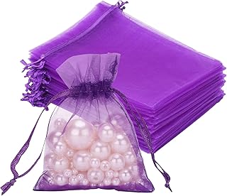 joycraft 50Pcs Organza Bags, 2.7"x3.5" Gift Favor Bags, Purple Breathable Tulle Bags with Drawstring, Sheer Mesh Pouch Drawstring Bags for Wedding Favor, Jewelry, Makeup, Candy