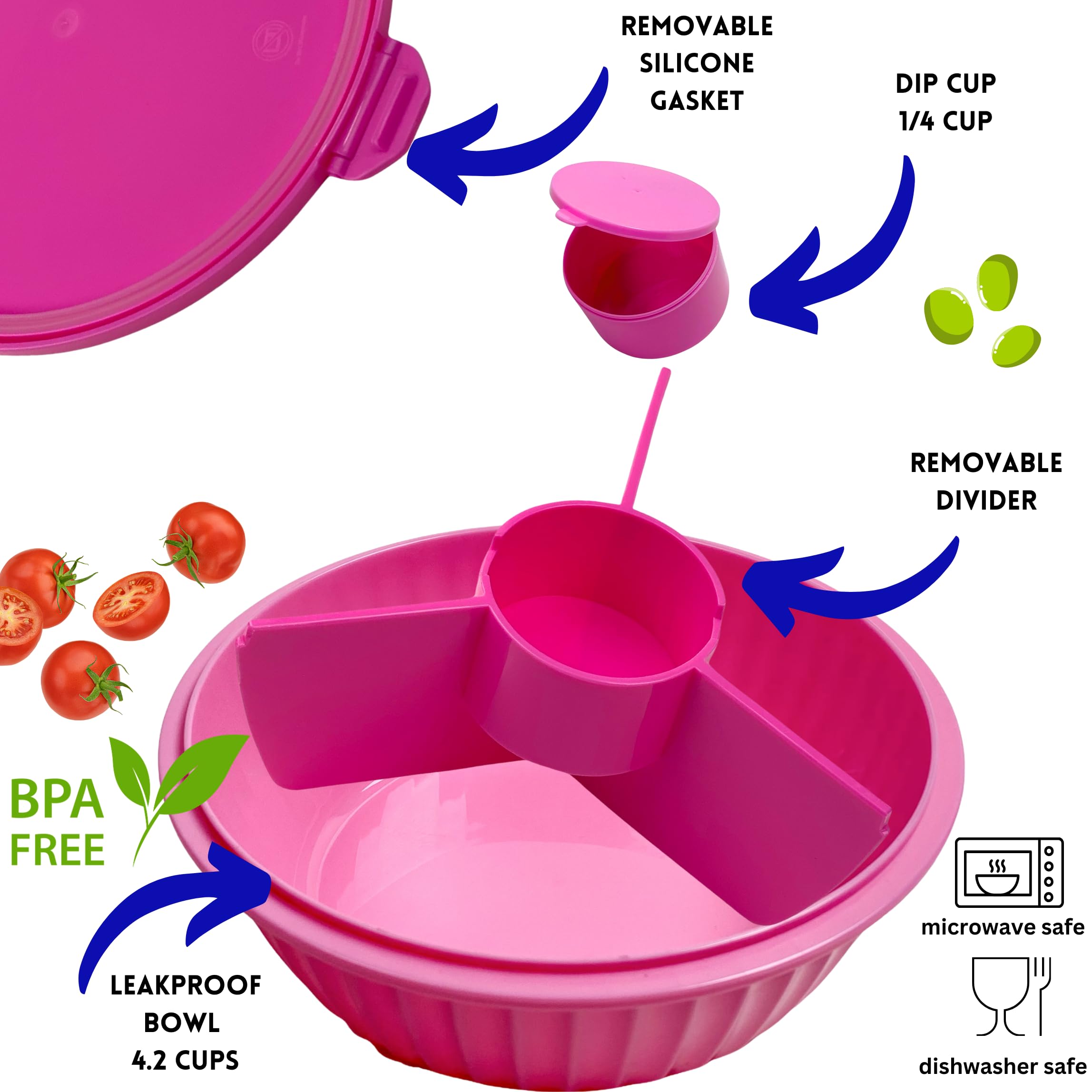 Yumbox Salad Bowl with lid, Poke bowl style, Removable 3-Section Divider, 4.2 Cups, Easy-Open Triple Latches - Image 2