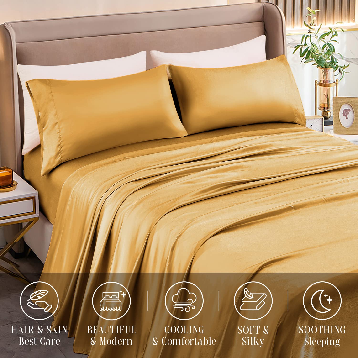 Elegant Comfort Lussuoso set di lenzuola in raso setoso, delicato sulla pelle e sui capelli, rughe, non scolorisce, con angoli profondi, lenzuolo con angoli profondi, set di lenzuola in raso morbido,