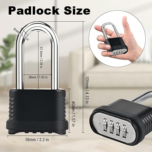 Miniatura 2 de Cerradura de combinación de 4 dígitos resistente a la intemperie, grillete de 4.134 in de largo, resistente a la intemperie, cerradura combinada