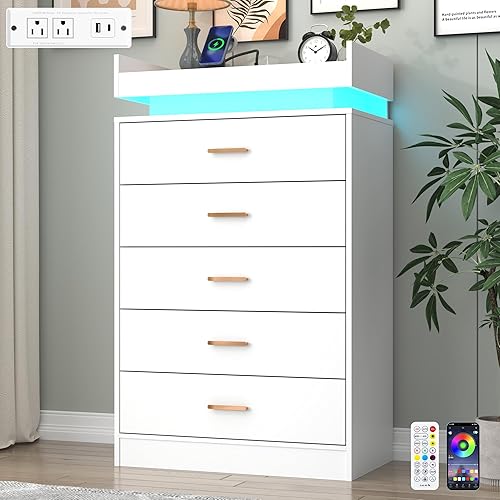 Miniatura 12 de Cómoda de 8 cajones con luz LED y estación de carga, cómoda moderna para armario, armario organizador de cajones anchos para dormitorio, sala de