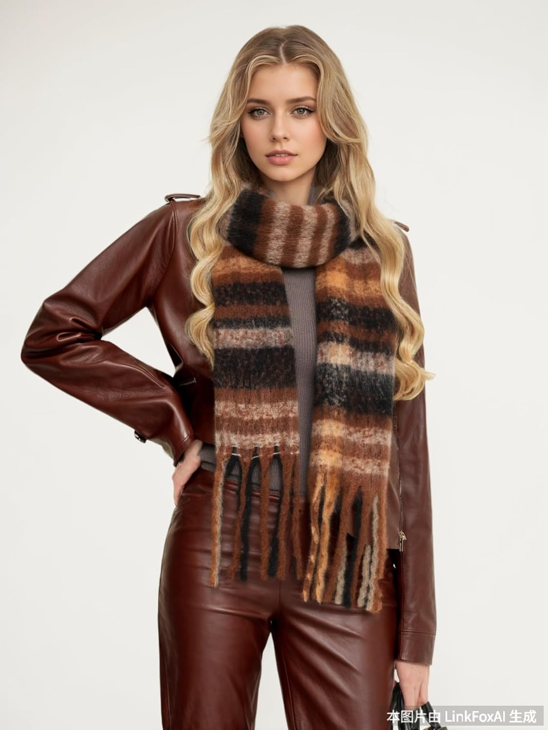 AUSEKALY Women's Shawl Scraf Thick Chunky Colorful Big Blanket Scraves Oversized Wrap Warm Stripe - Image 2