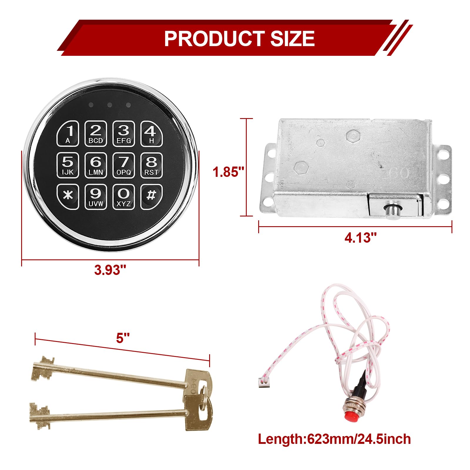Cerradura de seguridad para pistola con bloqueo solenoide, cerradura de caja de seguridad con 2 llaves de anulación, teclado cromado de repuesto para caja de seguridad/rifle, cable de reinicio