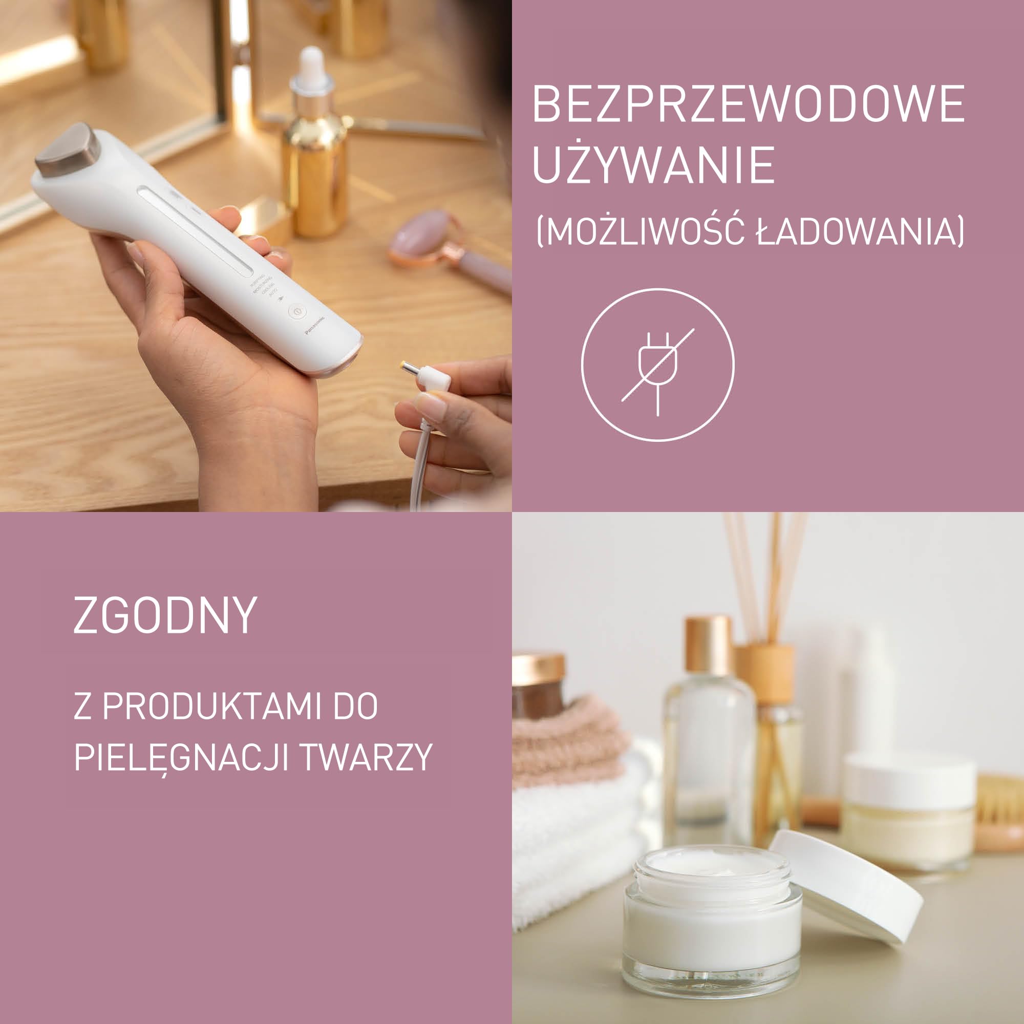 Panasonic EH-XT20 Stymulator mikroprądowy (ergonomiczna hipoalergiczna głowica 3 w 1 z tytanu, nasadka ochronna)