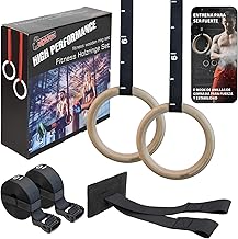 ALPIDEX Wooden Gymnastics Rings – Exercise Hoops with Door Anchor and Straps with Length Marks | with e-Book