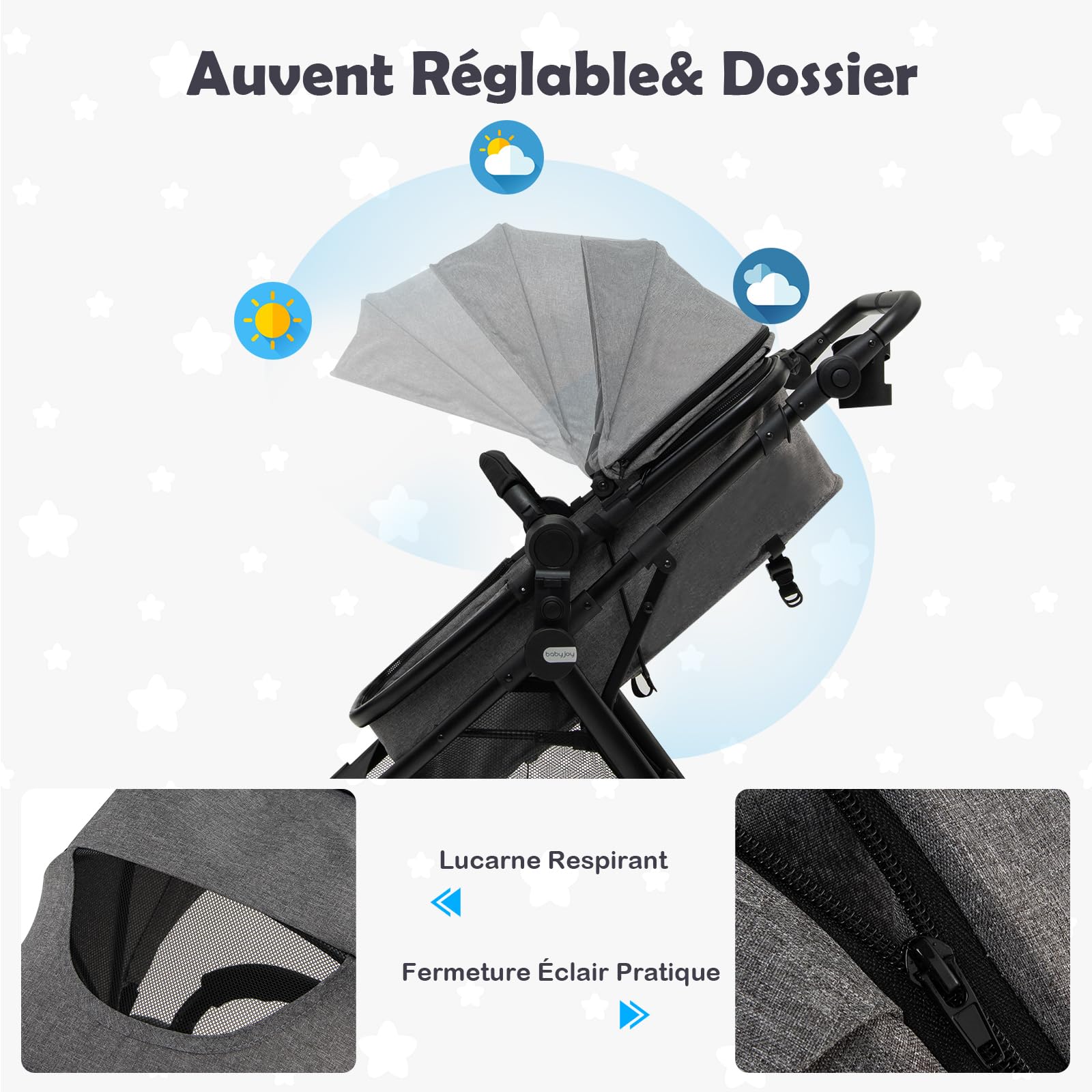 COSTWAY 2 en 1 Poussette Canne Bébé 6-36 Mois avec Auvent & Dossier Réglable, Poussette Haute Paysage Légère avec Siège Réversible, Roues avec Frein, Pliable à une Main, Charge 15kg