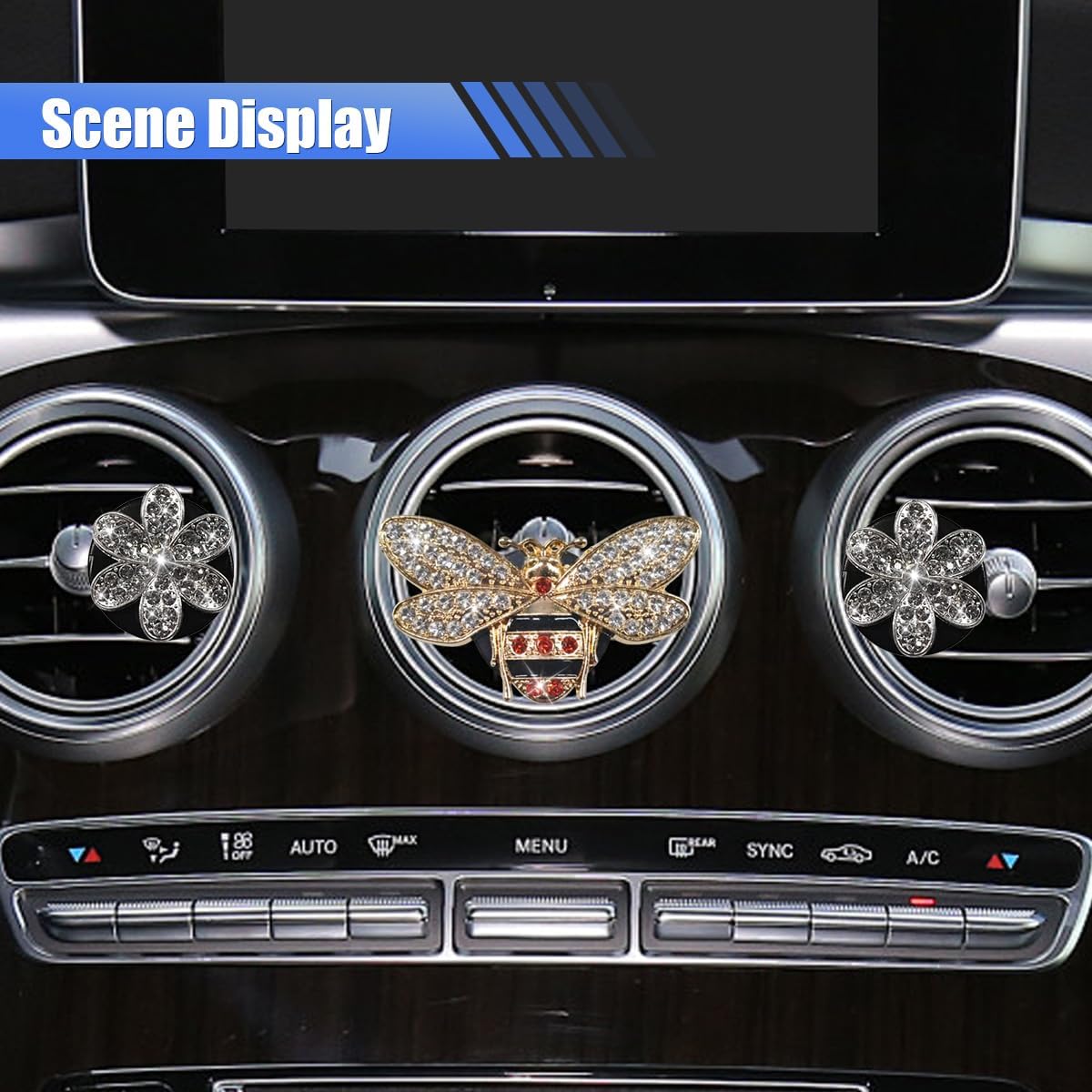 3PCS Bling Daisy & Bee Car Air Vent Decoration, Sparkly Rhinestone Dashboard Air Vent Trim Clips, Cute Universal Automotive Interior Accessories for SUV Truck RV(Daisy) image 3
