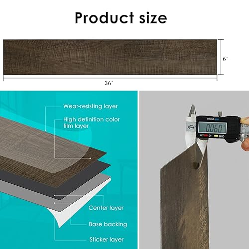 Miniatura 7 de Azulejos de suelo autoadhesivos, tablones de grano de madera profunda impermeables, 6 x 36 pulgadas, paquete de 36, 54 pies cuadrados, bricolaje
