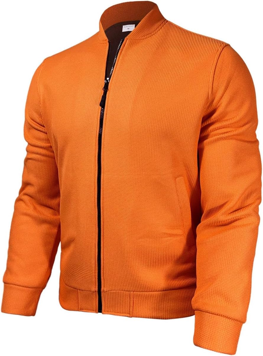 Men's Casual Stand Collar Sports Running Jacket Baseball Jacket Zipper Long Sleeve Coat