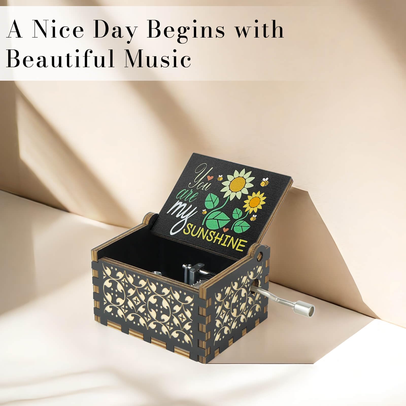 You are My Sunshine - Caja de música con manivela grabada de madera vintage, regalos musicales para esposa, madre, novio, novia, amigo, cumpleaños, Navidad, aniversario, día de San Valentín, día de la
