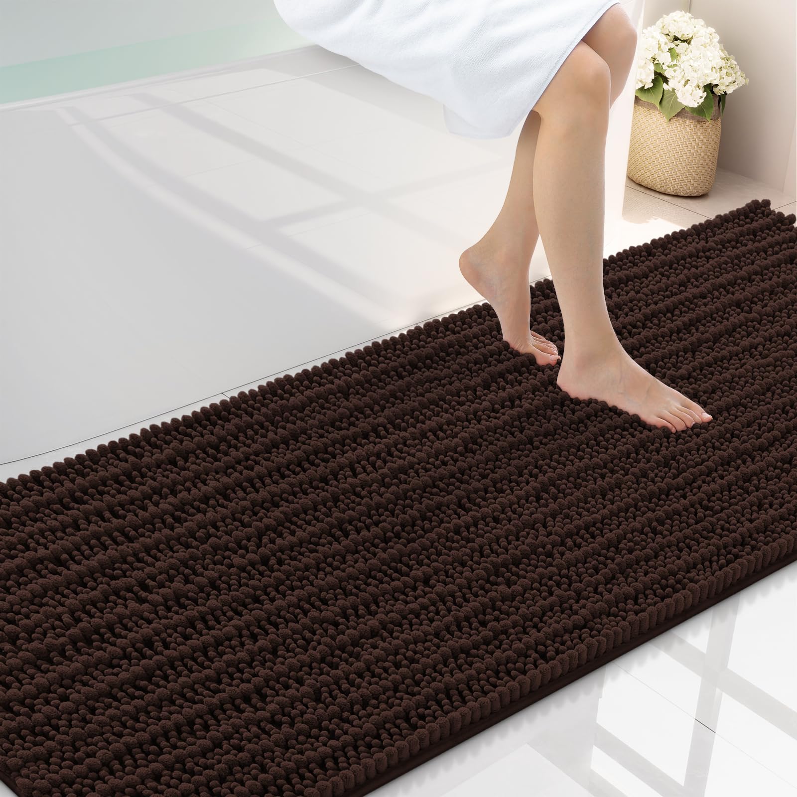 Smiry Bathroom Rugs 70X24, Extra Soft Rubber Backing Chenille Bath Mats